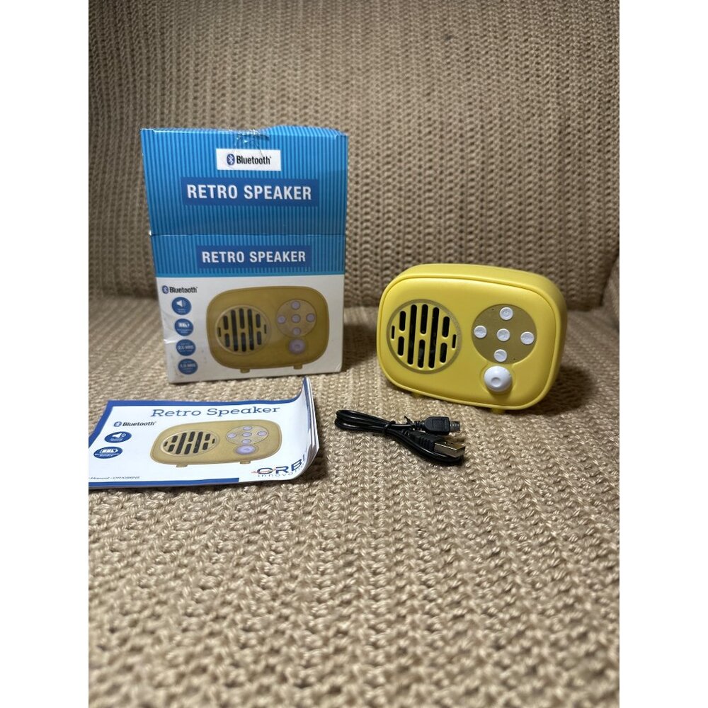Bluetooth Wireless Retro Style Speaker Yellow By Orbit Portable Compact